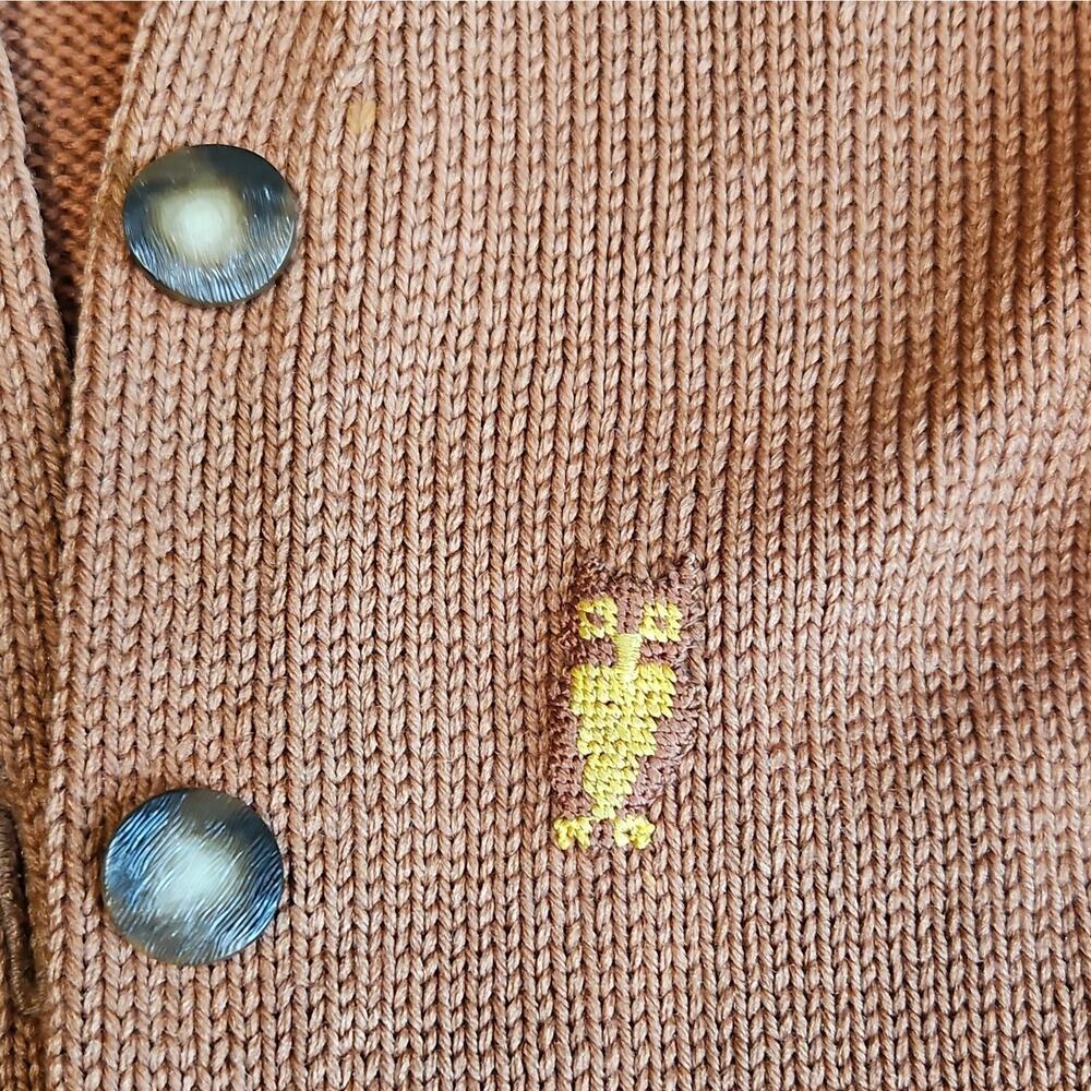 Vintage Women's Burnt Orange Knit Owl V-Neck Button-Front Cardigan Sweater XS/ S - Picture 2 of 8